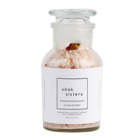 Small jar of A Little Bit Rosy bath salts with white background